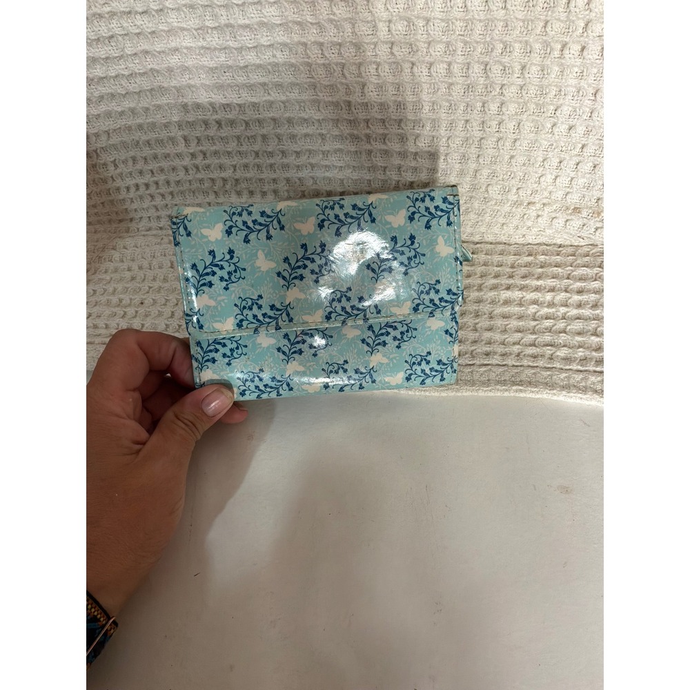 Cottagecore Women Safe Keeper Trifold Butterfly Floral Wallet Small Light Blue